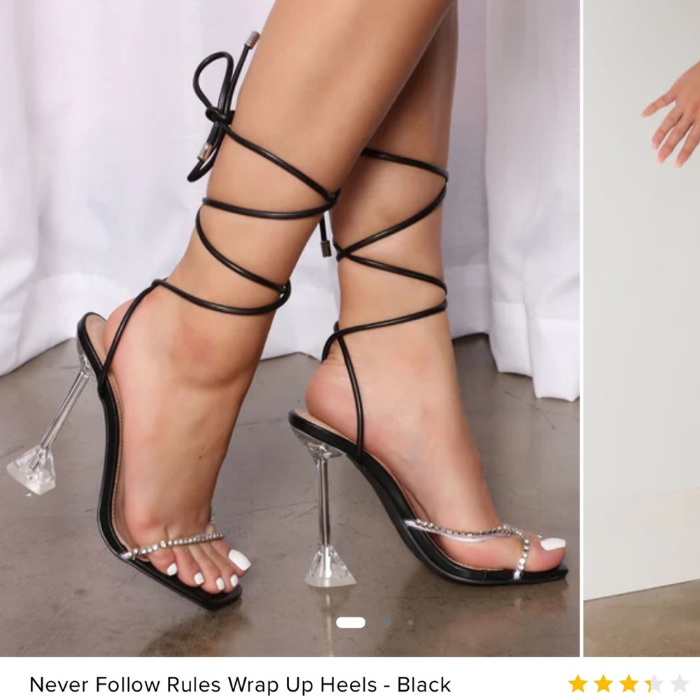 Black Lace-Up Stiletto Heels with Transparent Straps